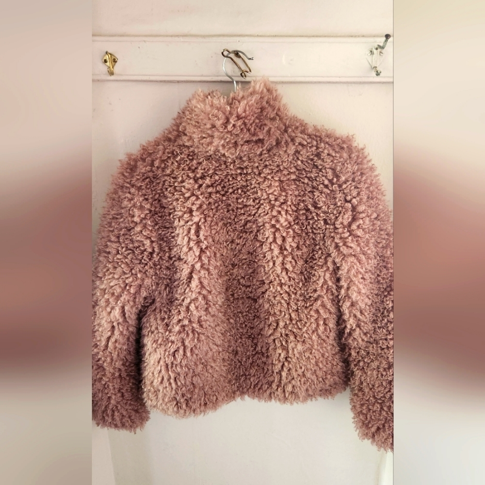 Pink fuzzy coat from antropologie xs